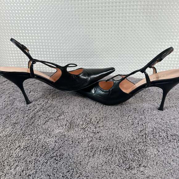 Vintage Prada Black Leather Pointed-Toe Kitten Heel Slingback Pumps - Picture 5 of 9
